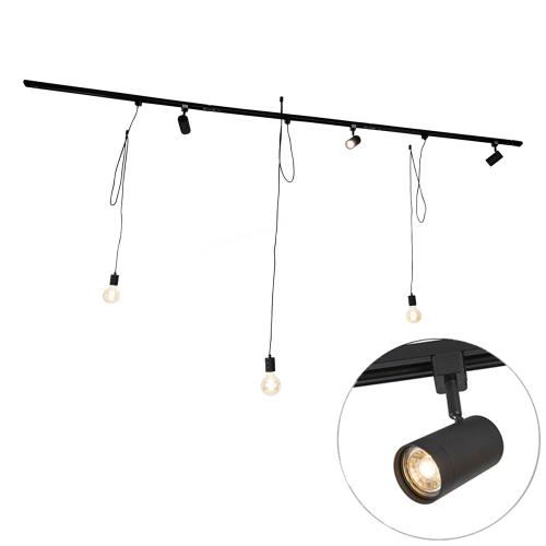 Chytrý kolejnicový systém černý 3 reflektory a závěsné svítidlo 1-fázový - Cavalux Jeana